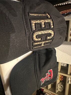 Set of 2 TEXAS TECH Baseball Caps (1 'TECH' Leopard Lettering, 1 Red Double T)